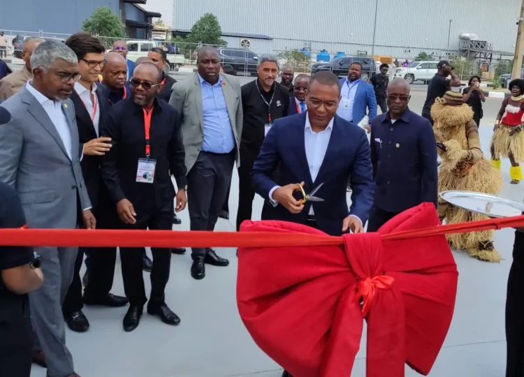 Ministro de Estado para a Coordenação Económica, José Lima Massano e o ministro dos Transportes, Ricardo Viegas d’Abreu, na inauguração da fábrica de montagem de automóveis do Grupo OPAIA na ZEE, na província de Icolo,e Bento